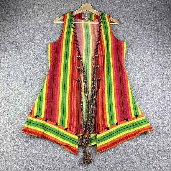 Roja Western Vest Jacket Womens M Vibrant Striped Serape Tassel Tie Southwestern - Picture 1 of 14